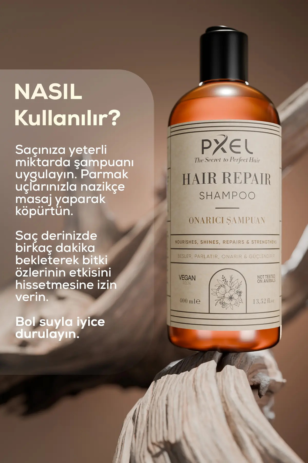 Onarıcı Şampuan – Argan Serum 2’li Set | Yıpranmış ve Kuru Saçlar İçin |400 ML, 75 ML — PXLONRSET02 — تصویر 2 از 7