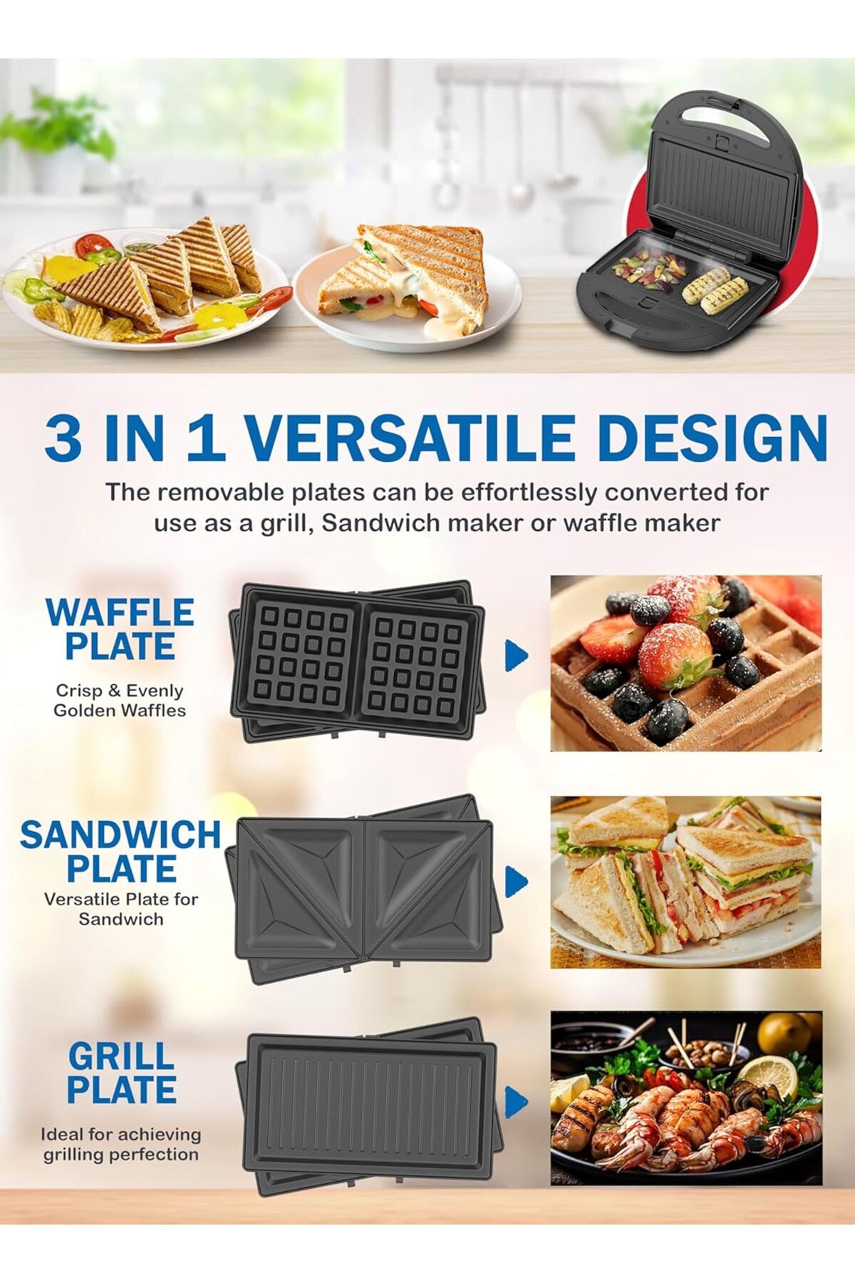 صانعة وجبات خفيفة متعددة 3 في 1 - طبق طهي غير لاصق...