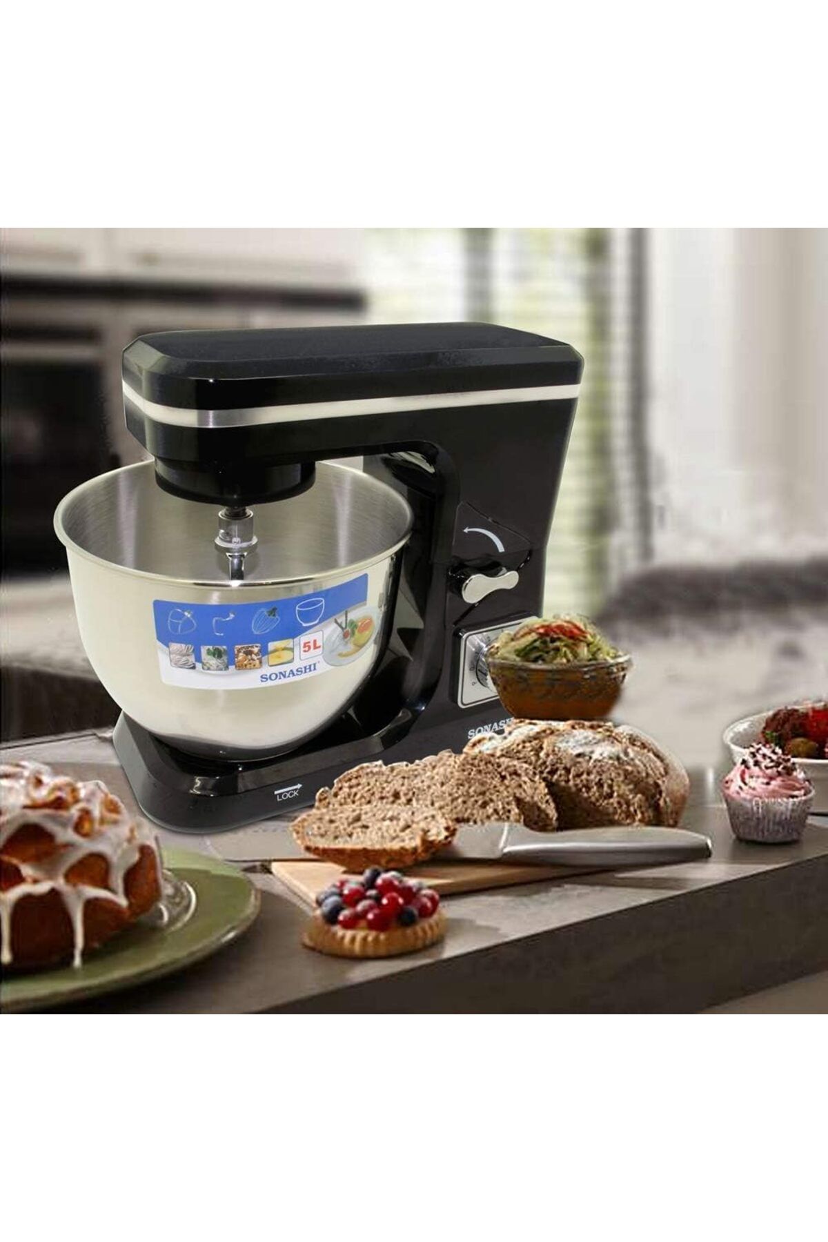sonashi-Multi-Functional Stand Mixer with Stainless Steel Mixing Bowl - 6 Speeds with Pulse Control | Splash 2