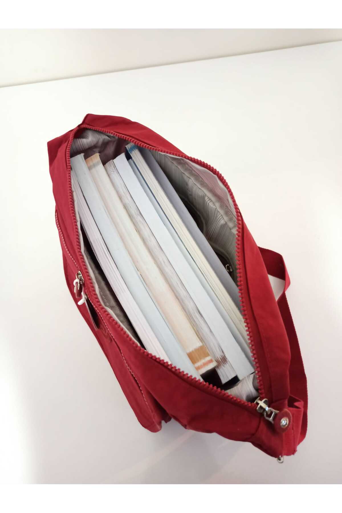 Alanç Gift  Su itici Kumaş Kırmızı Renk Çok Cepli Çapraz Askılı Büyük Boy Omuz Postacı Çantası Okul İçin Uygun - Görsel 8