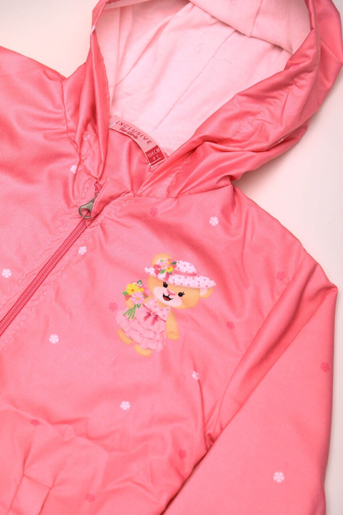 Mika Bebek & Çocuk Ayıcık Baskılı Pembe Kapüşonlu Kız Çocuk Kız Bebek Yağmurluk fotoğrafı 5 (önizleme)