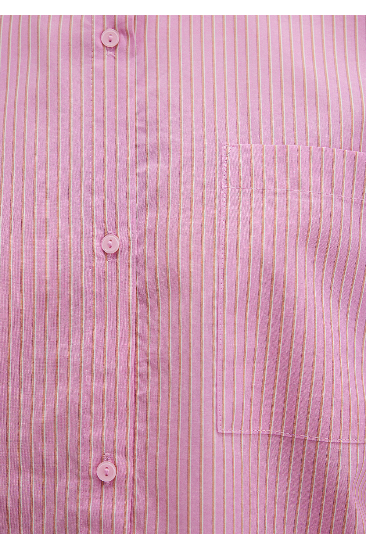 Çizgili Pembe Gömlek Crop / Kısa Kesim 1211102-81464 — صورتی — تصویر 6 از 6
