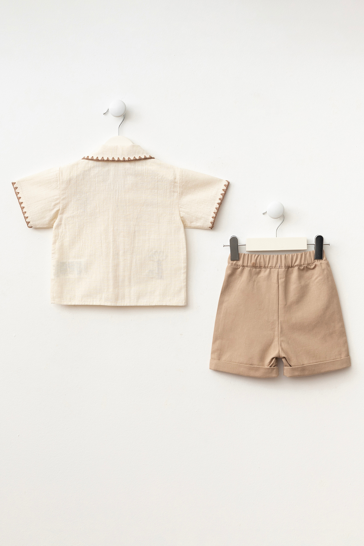 Minipodyum Erkek Bebek Palmiye Nakışlı Şortlu Yazlık Ikili Takım fotoğrafı 4 (önizleme)