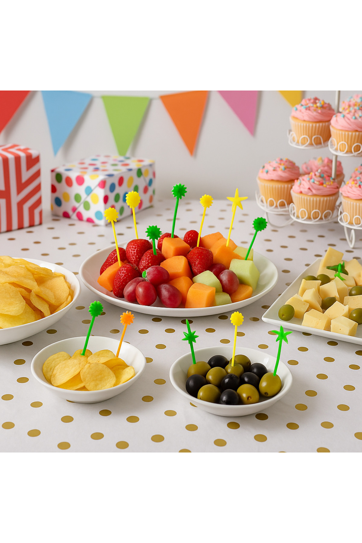 MERİP PLASTİK Tek Kullanımlık Yeşil Plastik Cips Çatalı- 50 Adet- Cips Kürdanı- Kanepe Çatalı- Meyve Çatalı