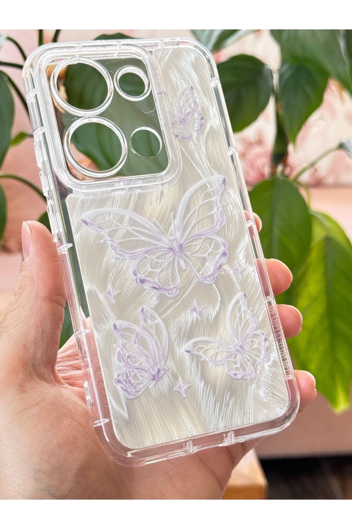 Fibaks-Redmi Note 13 Pro 4g Case Plug-In Camera Protected Glossy Hologram Butterfly Pattern Shock Absorbing 7