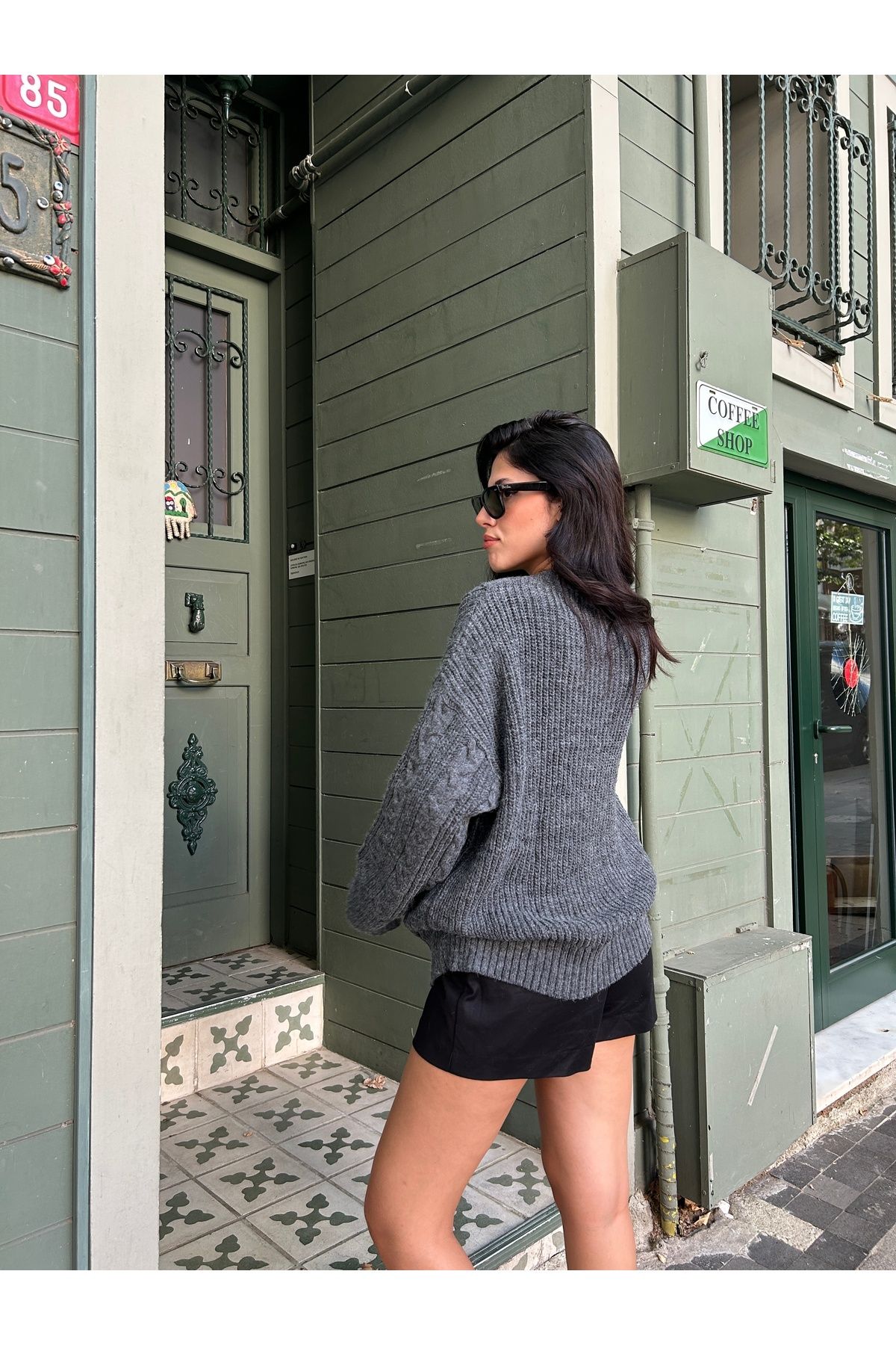 Puella-Women's Oversize Soft Anthracite Hair Braided Knitwear Sweater 4