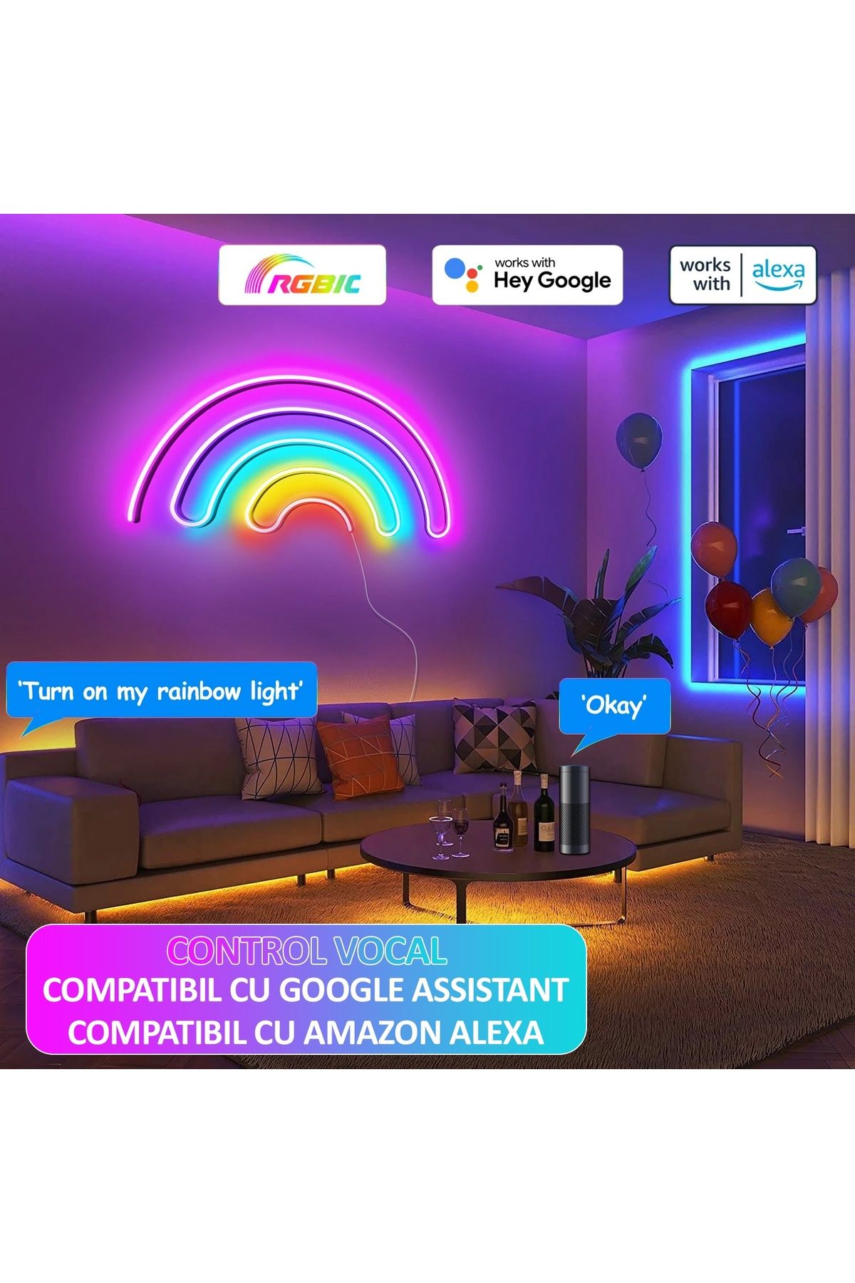 NEXTLY-Banda Led Neon Rgbic Flexibila, , Lungime 3m, Control Prin Aplicatie, Functii Multiple 5