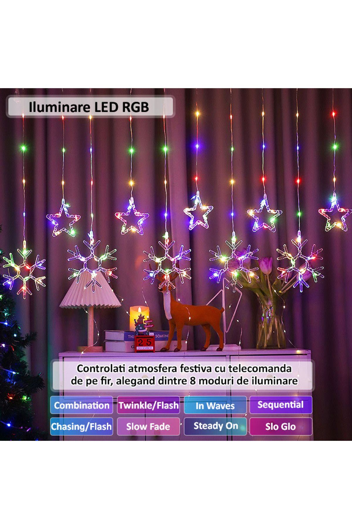 NEXTLY-Instalatie De Craciun Tip Perdea , Interconectabila, Lumini Led Rgb, 8 Jocuri De Lumini, 3 3
