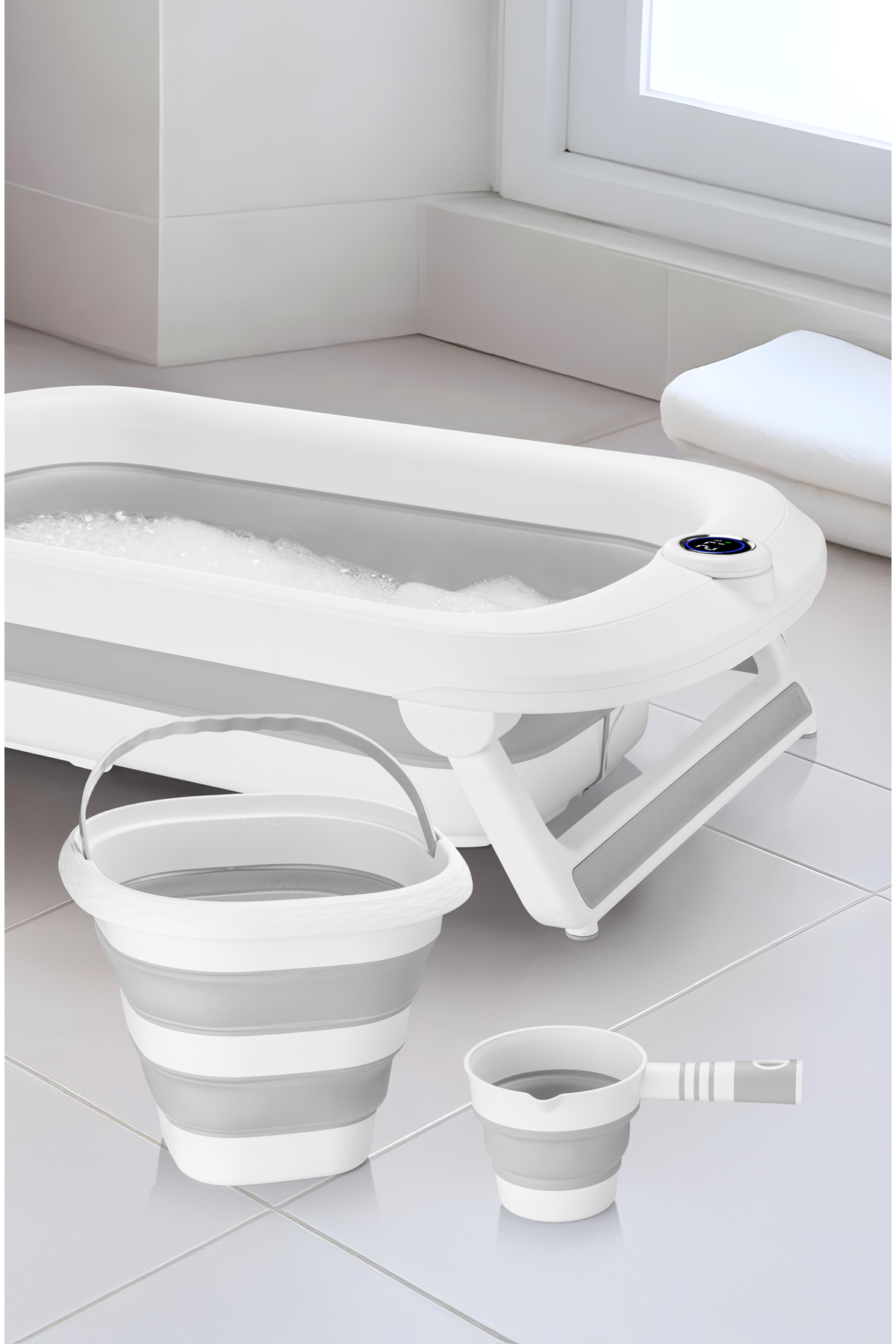 Zuu Baby Yeni Termometreli Katlanır Bebek Küveti 45 Lt. 3 Lü Set Gri fotoğrafı 2 (önizleme)