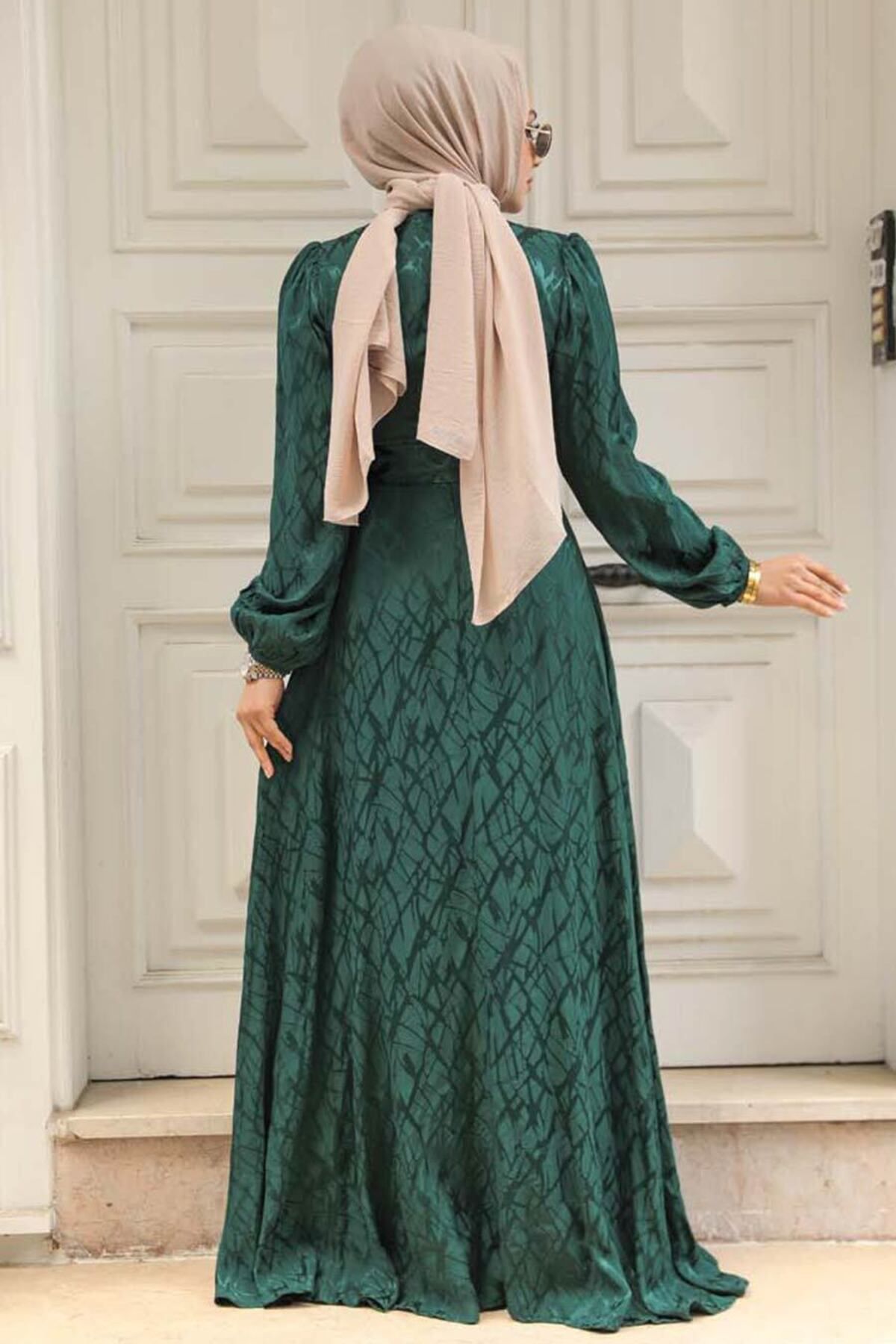 Neva Style-Rochie Hijab cu imprimeu verde smarald - 23272ZY 4