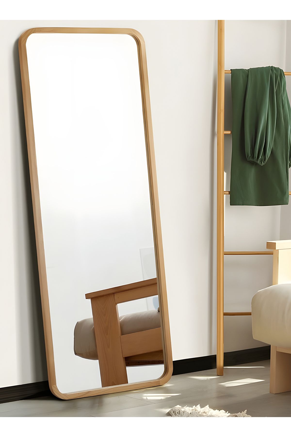 Taimi-مرآة كبيرة بتصميم أنيق، مقاس 155×45 سم، بإطار خشبي وحامل خلفي 2