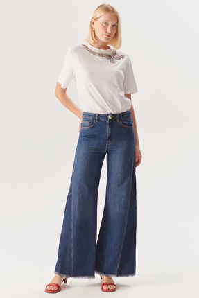 Exquise Yüksek Bel Flare Denim Pantolon