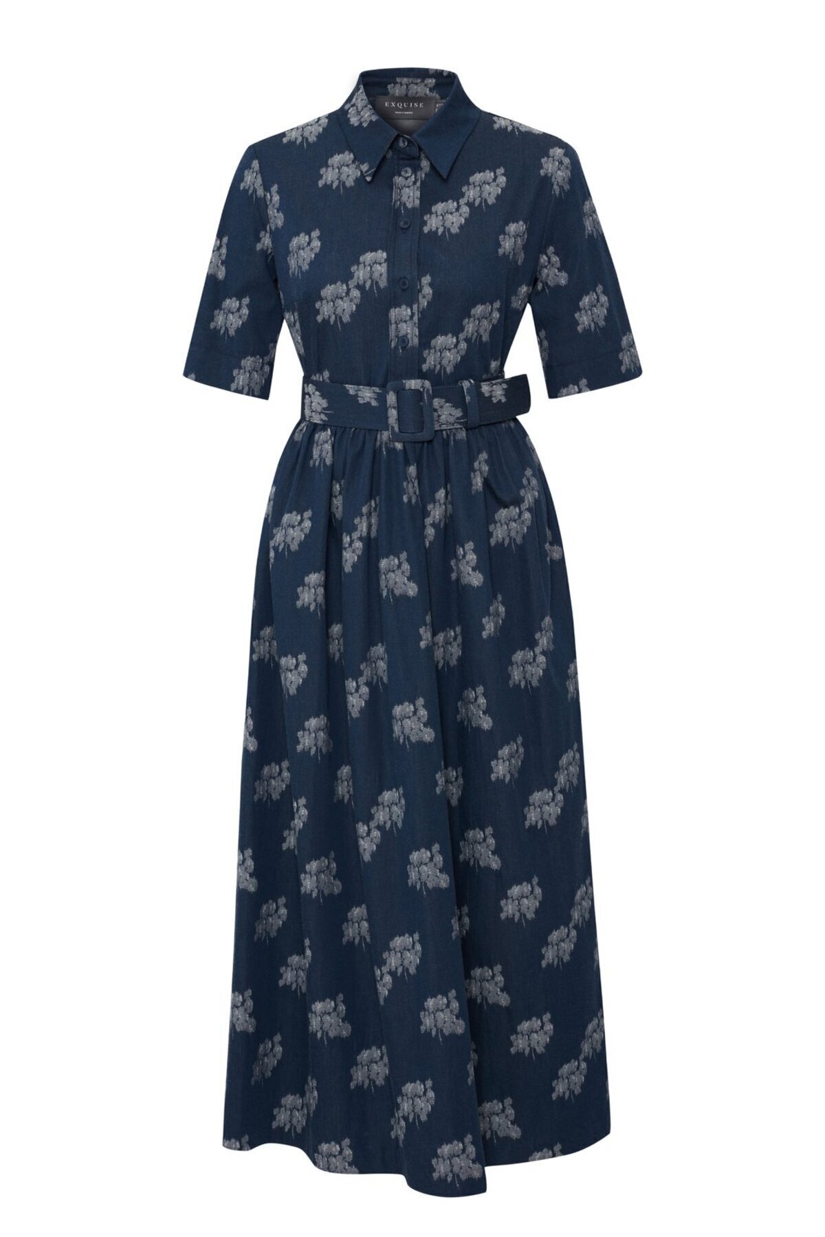 Exquise-Patterned Cotton Regular Midi Dress with Belt Detail 7