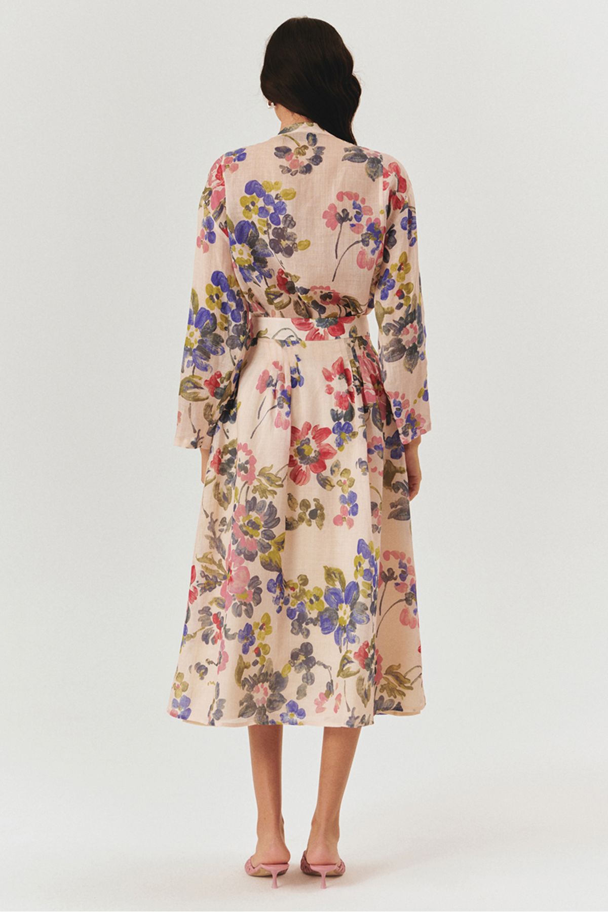 Exquise-Front Button Midi Length Floral Pattern Skirt with Pockets 2