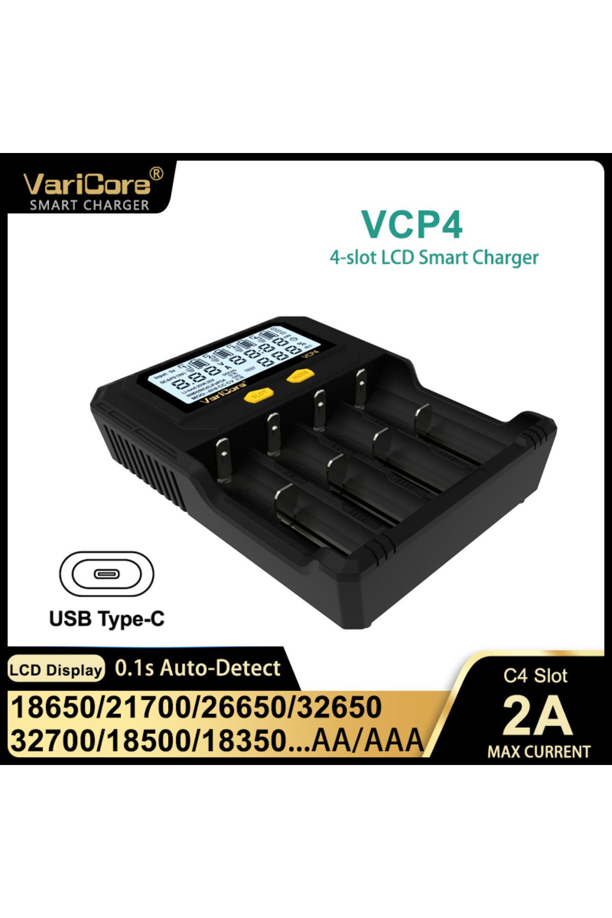 liitokala-1 Varicore Vcp4 Vcr4 Lcd Smart Charger 18650/21700/26650 Li-ion 3.7v Lifepo4 3.2v Nimh/cd 1.2v Aa A. 6