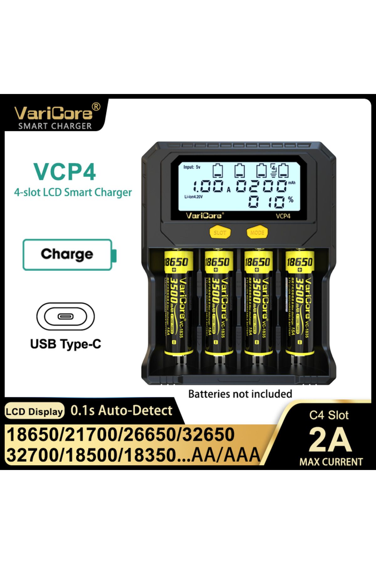 liitokala-1 Varicore Vcp4 Vcr4 Lcd Smart Charger 18650/21700/26650 Li-ion 3.7v Lifepo4 3.2v Nimh/cd 1.2v Aa A. 5