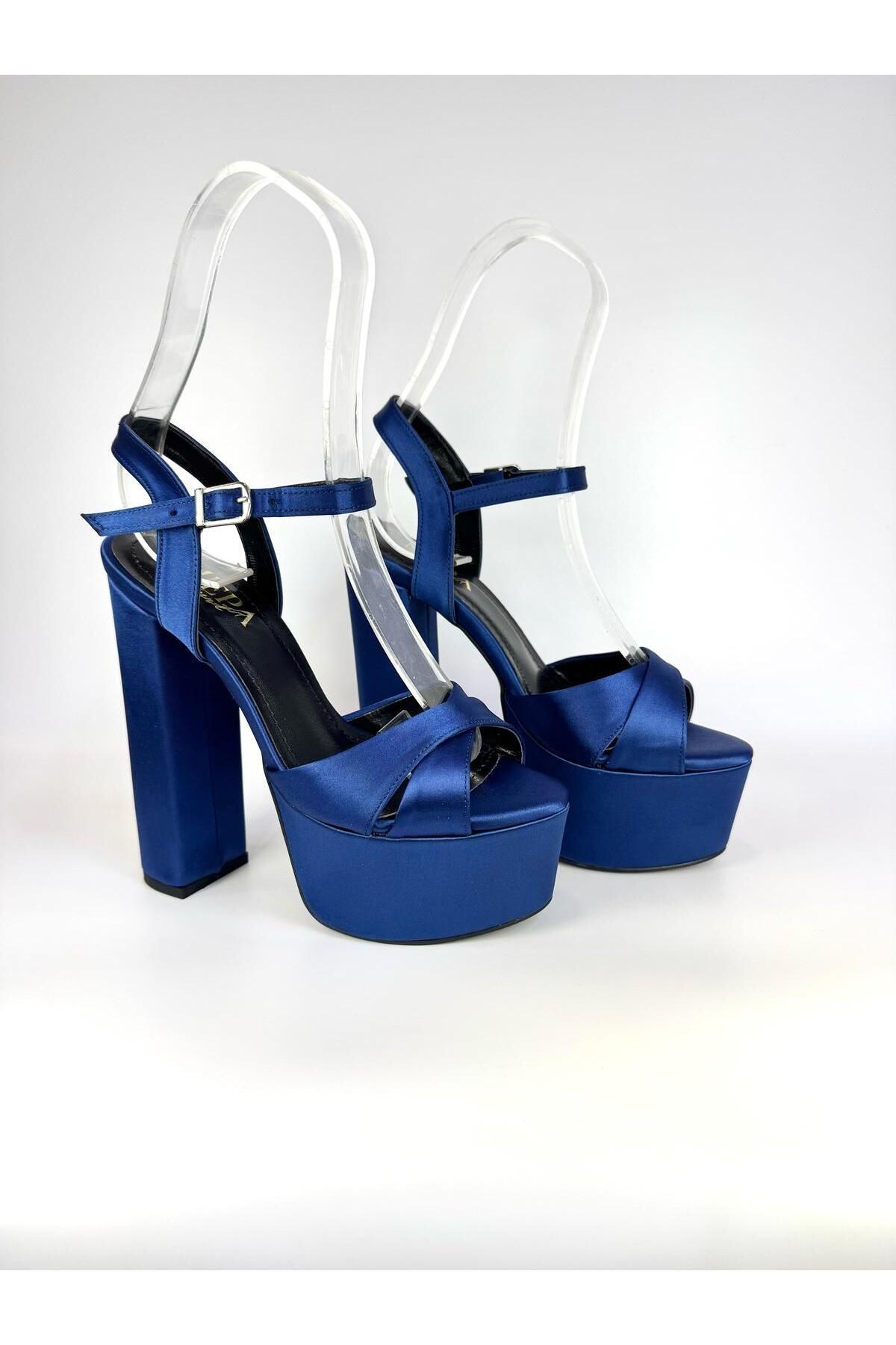 E&L Company-Net 16cm Highest. The Navy Satin Platform Is Balanced and Comfortable. 2