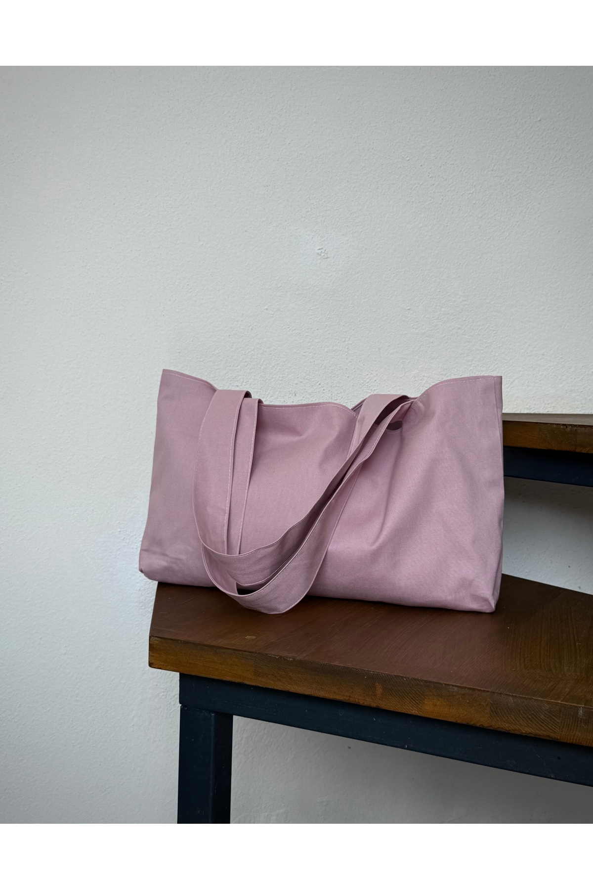 LUNAFEL  Pembe Kanvas El Kol Omuz Çantası - Su Geçirmez Kumaş - Tote Bez El Kol Ve Omuz Çantası - Görsel 6