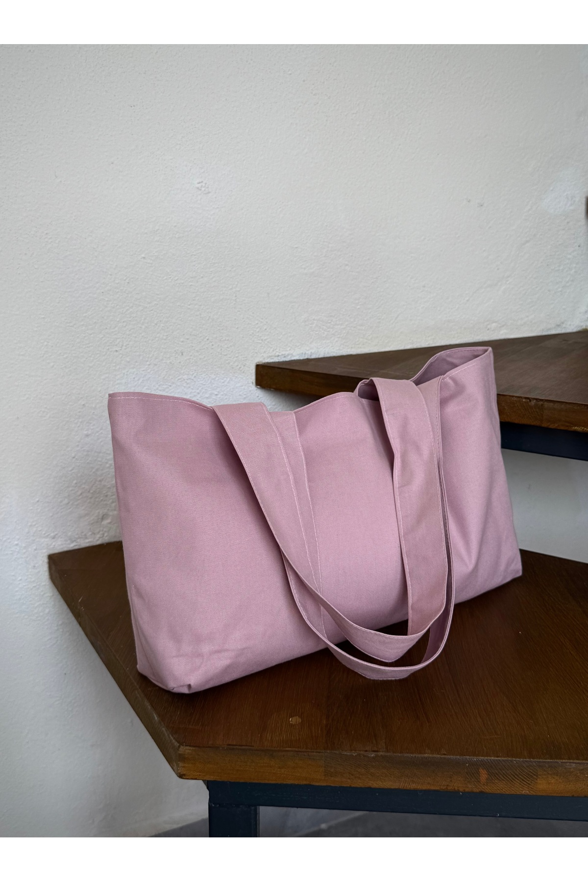 LUNAFEL  Pembe Kanvas El Kol Omuz Çantası - Su Geçirmez Kumaş - Tote Bez El Kol Ve Omuz Çantası - Görsel 4