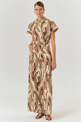 Exquise Soyut Desenli Pamuklu Wide Leg Pantolon