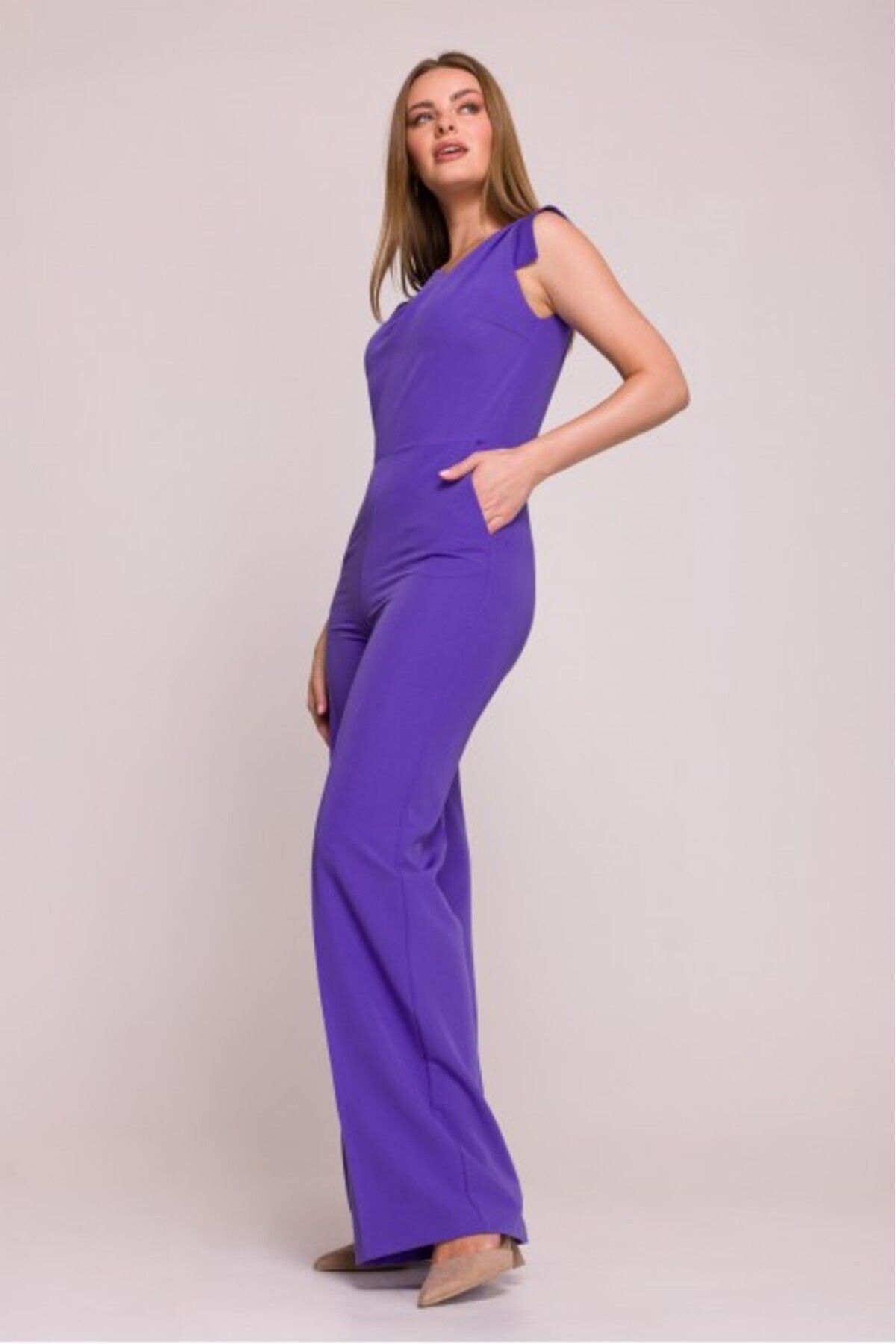 Stylove-Asymmetrical Neckline Jumpsuit - Purple 6