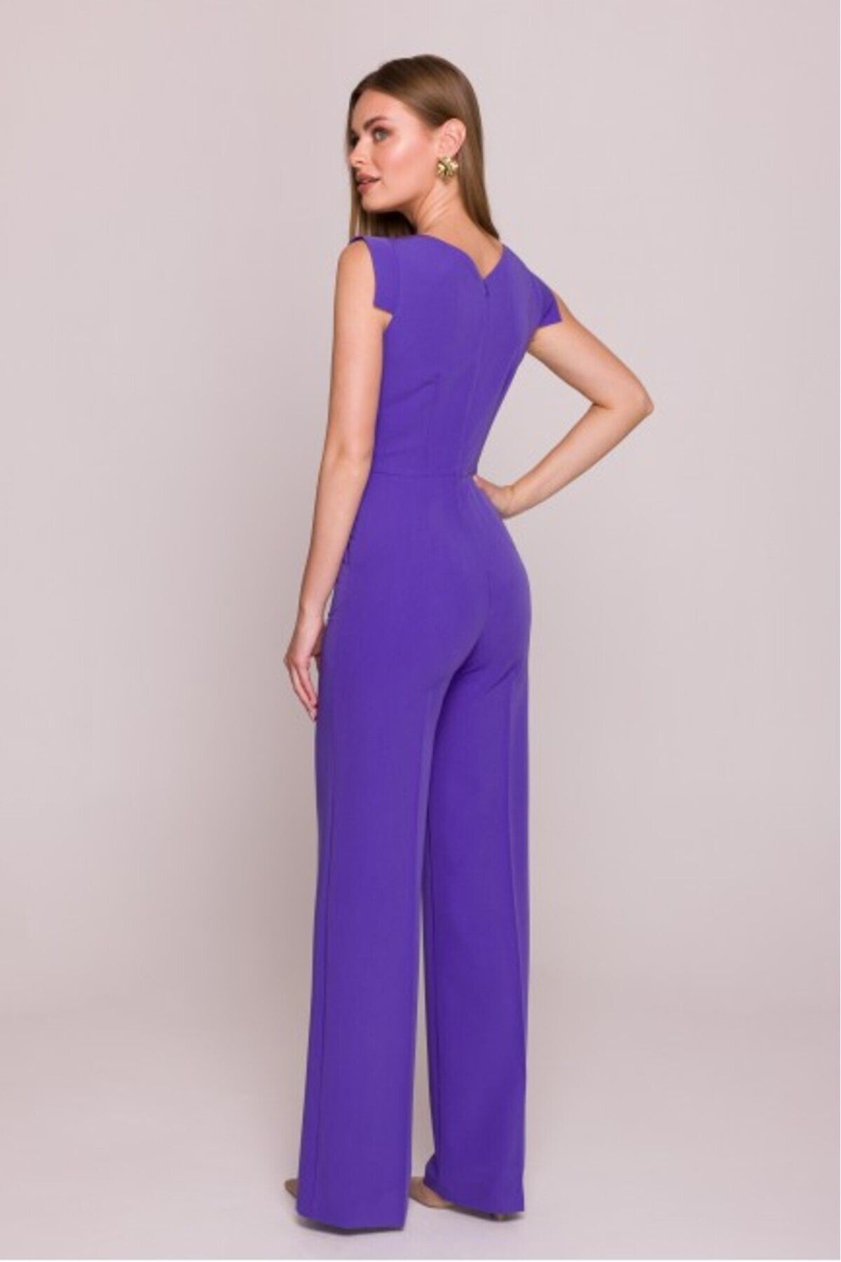 Stylove-Asymmetrical Neckline Jumpsuit - Purple 3