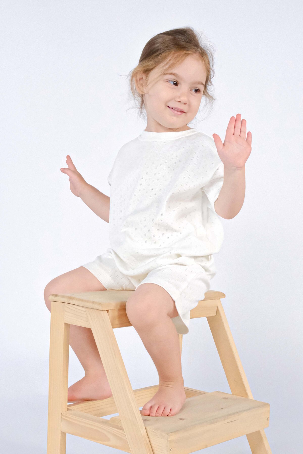 Organic Cotton Pointel Baby Ecru Shorts Set