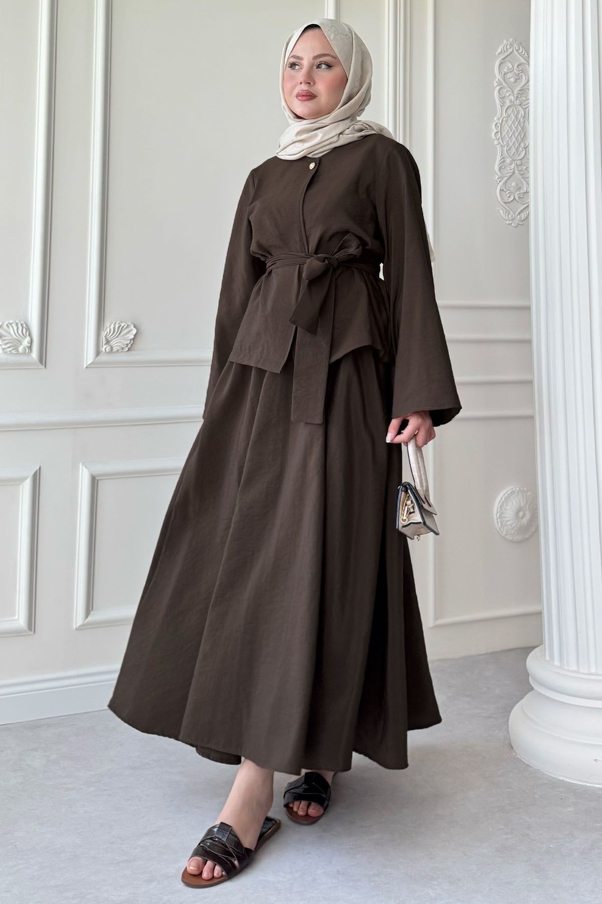 InStyle-Wide Sleeve Modal Bitter Brown Skirt Suit 3