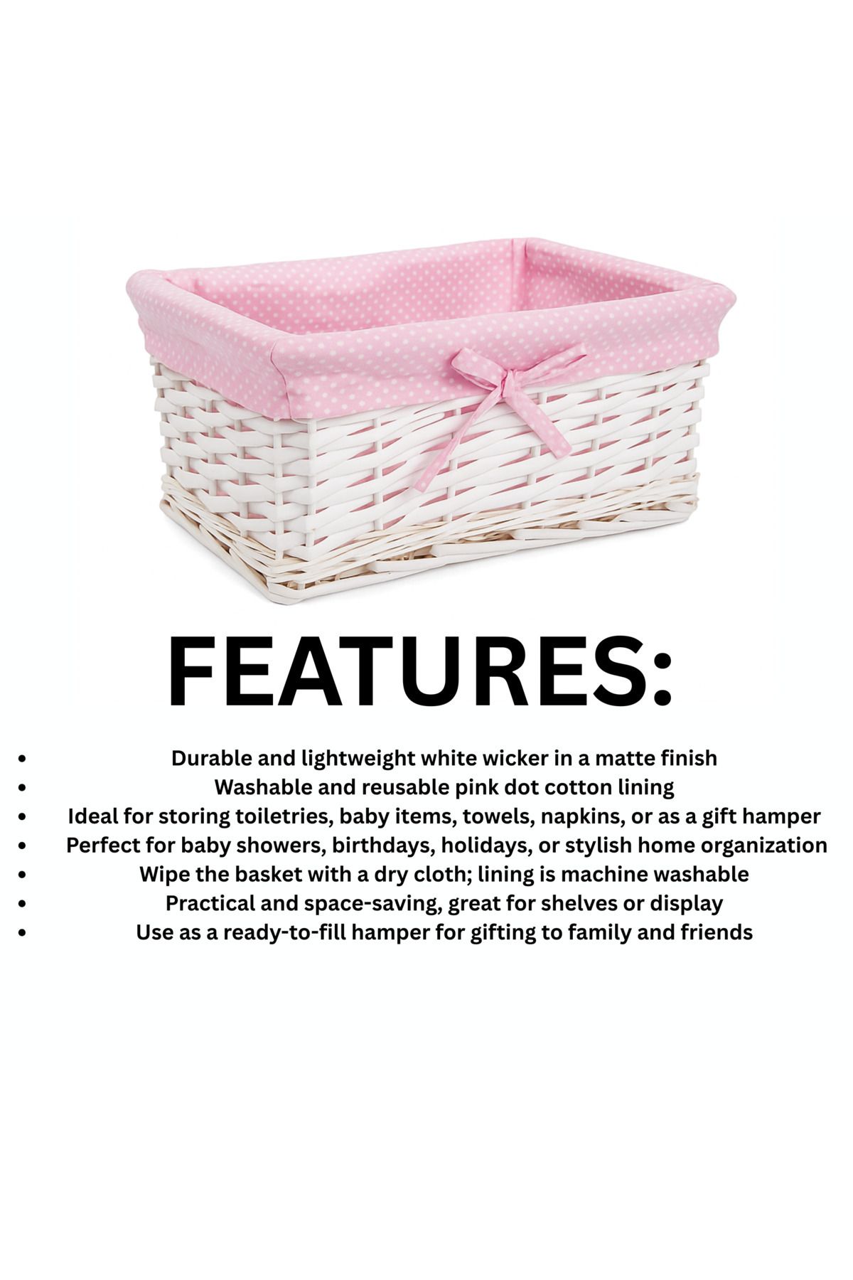 Generic-Rectangular Willow Wicker Storage Basket with Removable Dot Lining – Gift Hamper 2