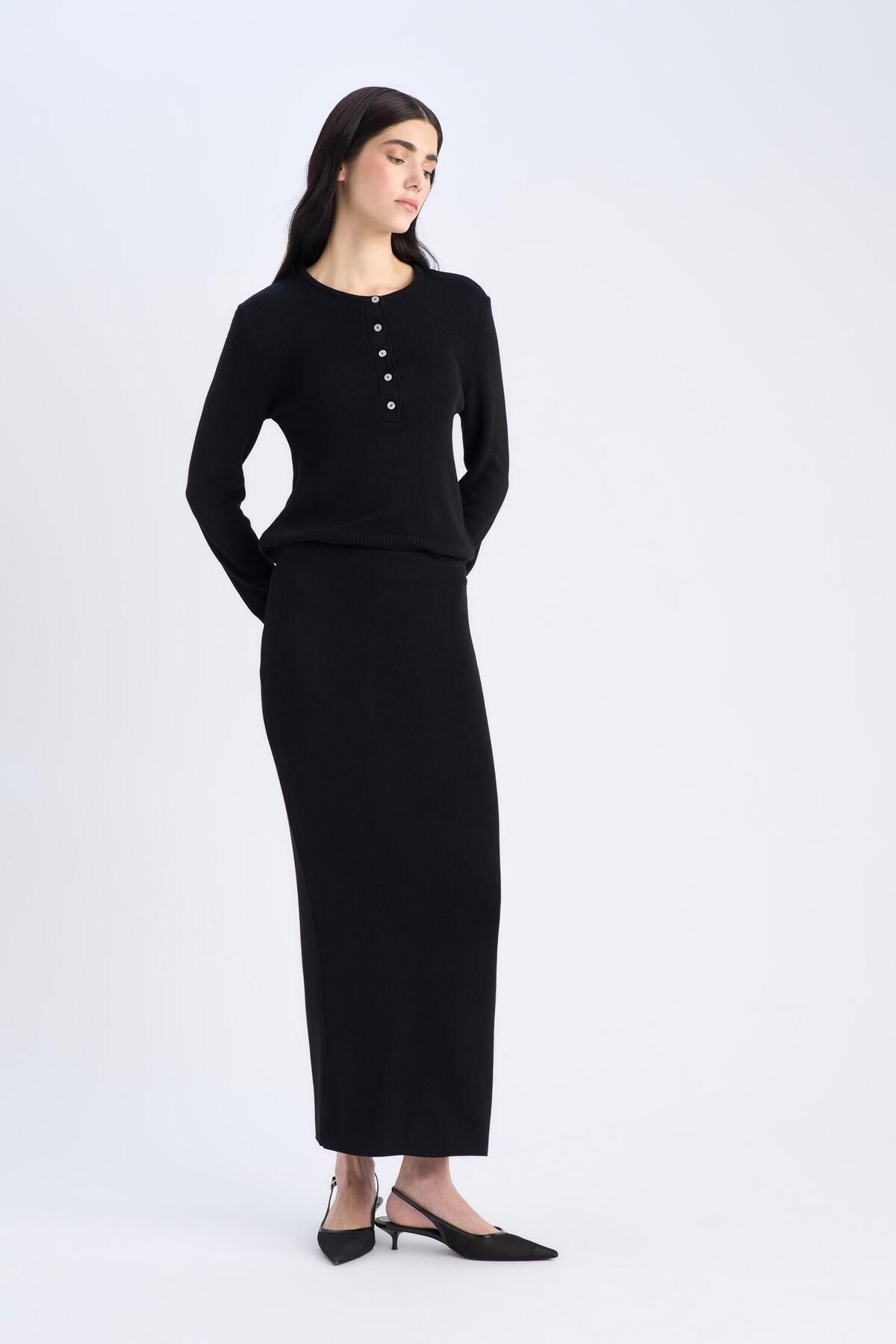 DeFacto-E5361Ax Model Basic Plain Midi Pencil Skirt 6