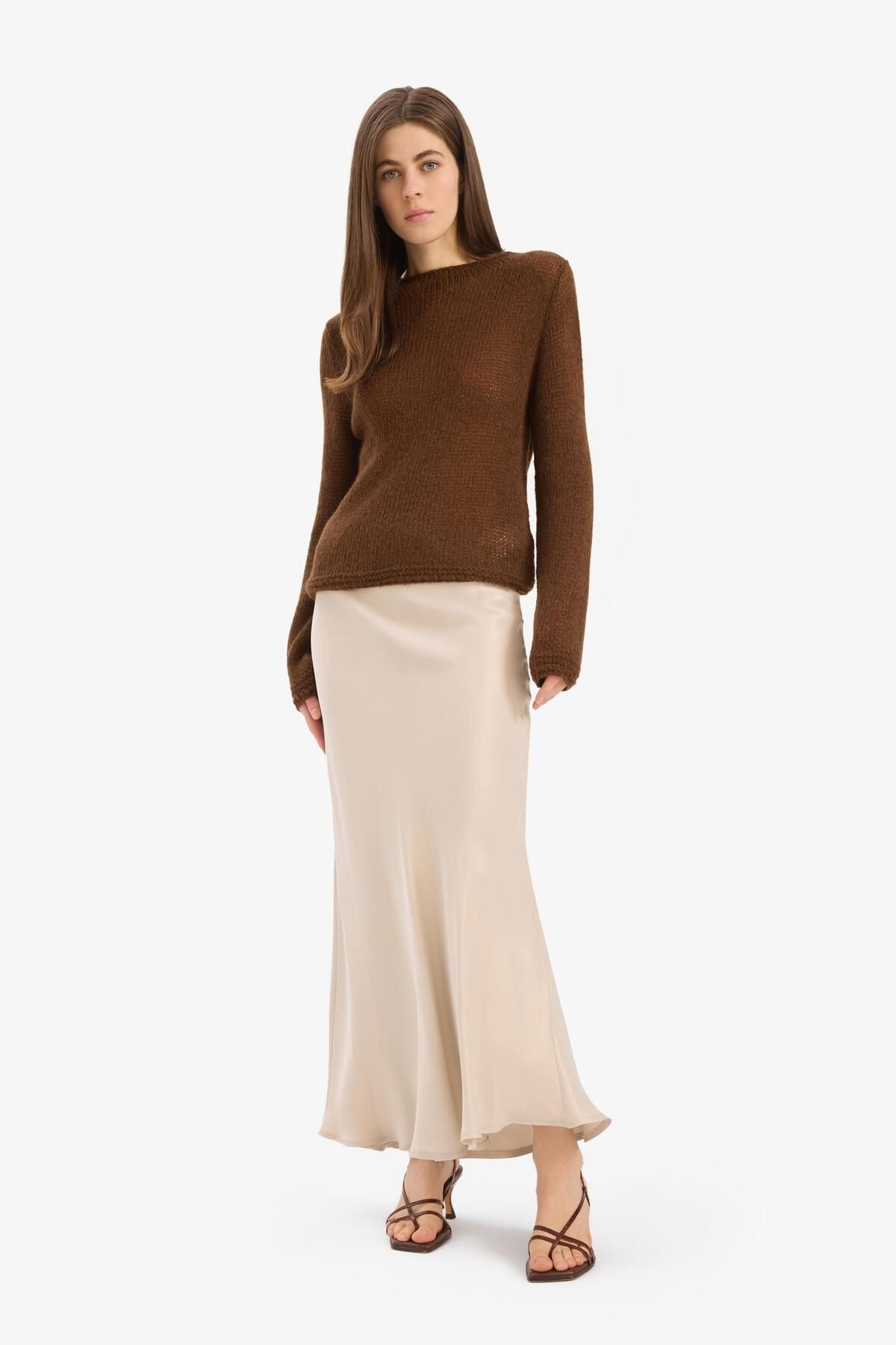 DeFacto-A-Line Regular Waist Satin Midi Skirt B1867Ax25Sp 3