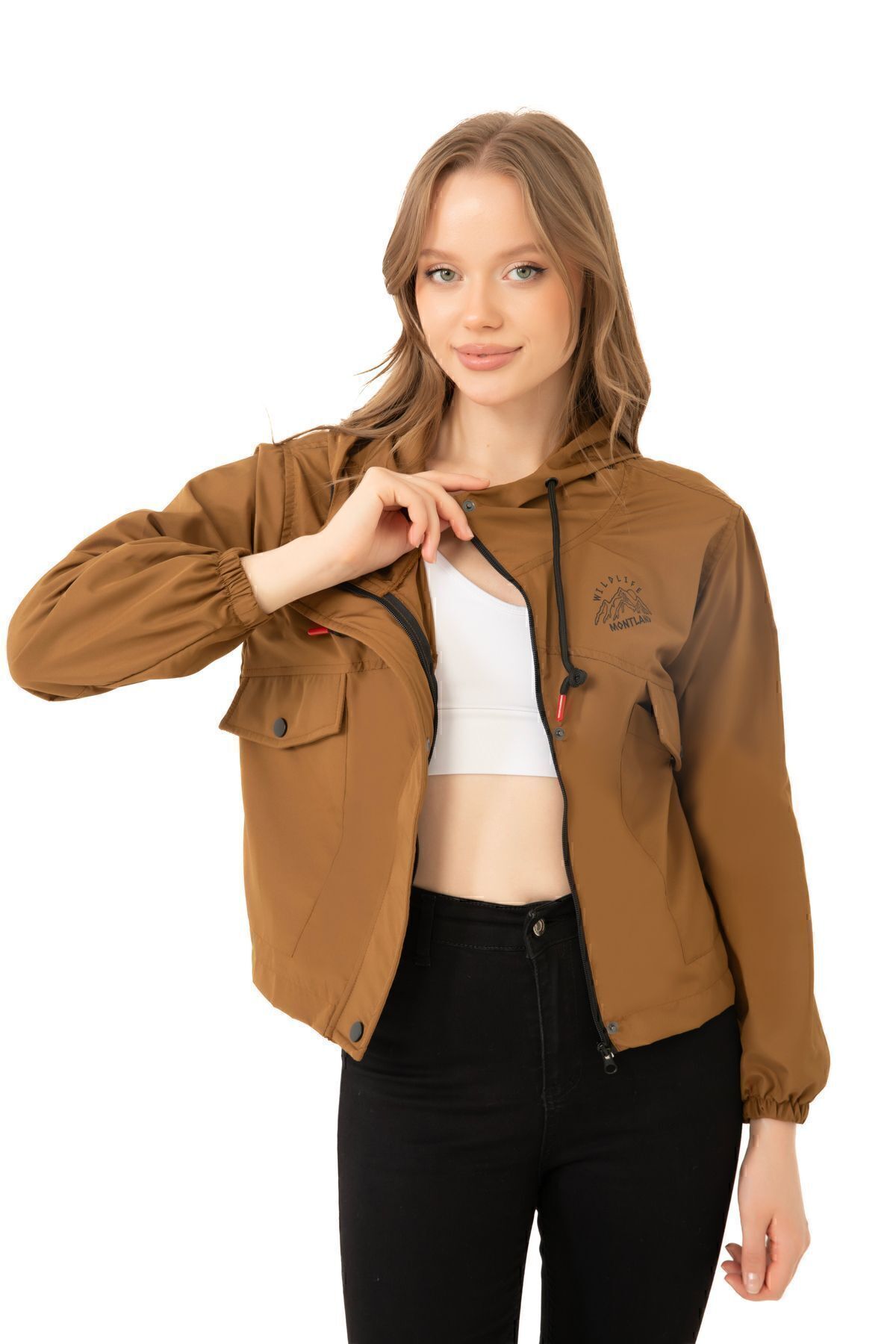 freemen  Kadın Taba Su Geçirmez Ve Rüzgara Dayanıklı Kapüşonlu Çıt Çıtlı Mevsimlik Yağmurluk - Görsel 2