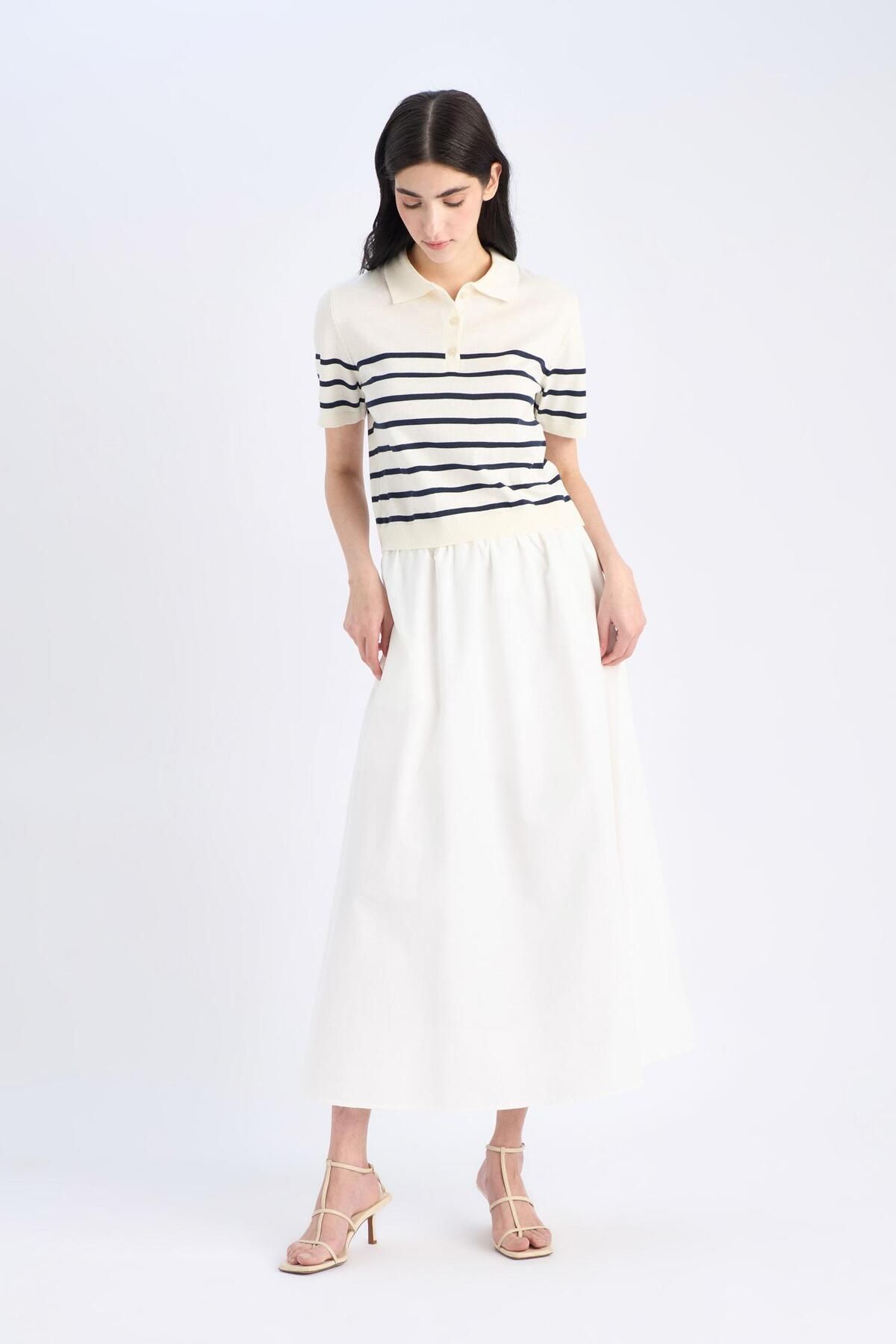 DeFacto-A-Line Regular Waist Half Lining Poplin Midi Skirt E8700Ax25Sp 3