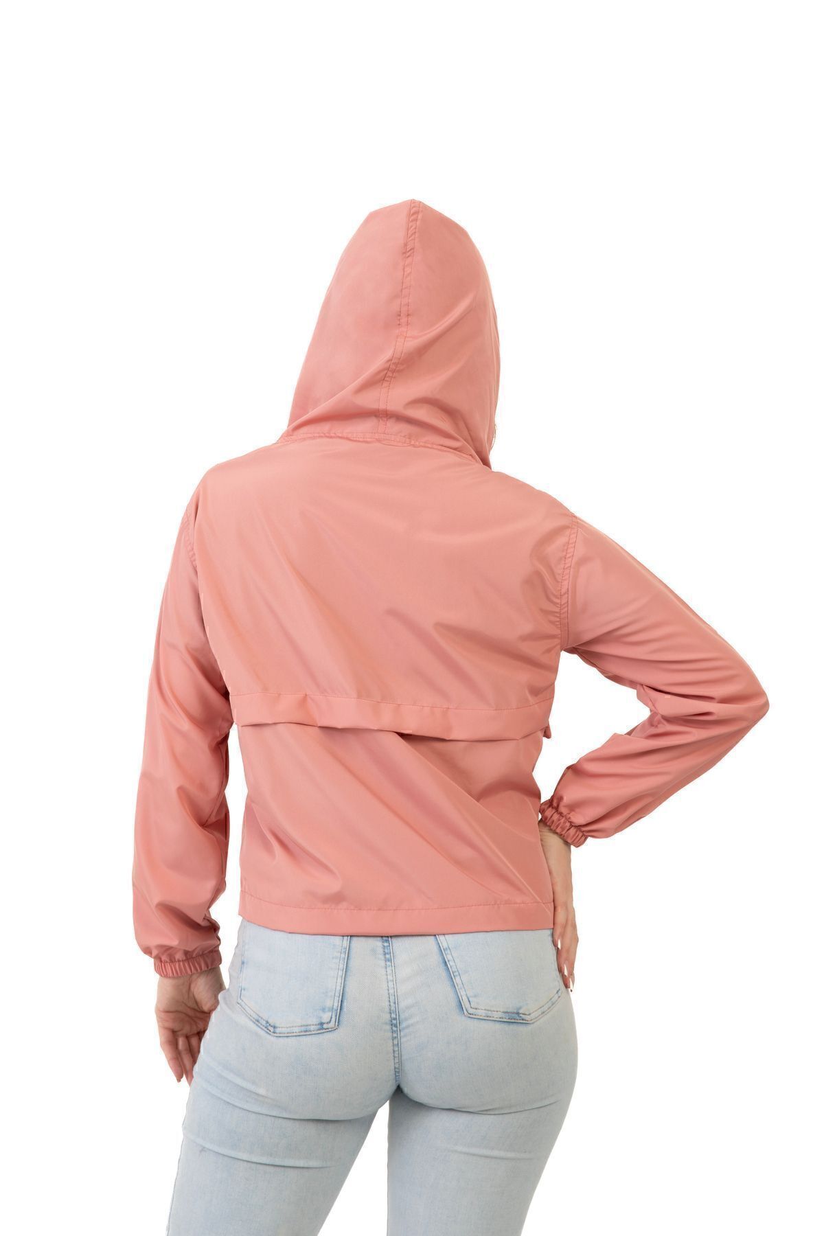 freemen  Kadın Pudra Su Geçirmez Ve Rüzgara Dayanıklı Kapüşonlu Çıt Çıtlı Mevsimlik Yağmurluk - Görsel 4