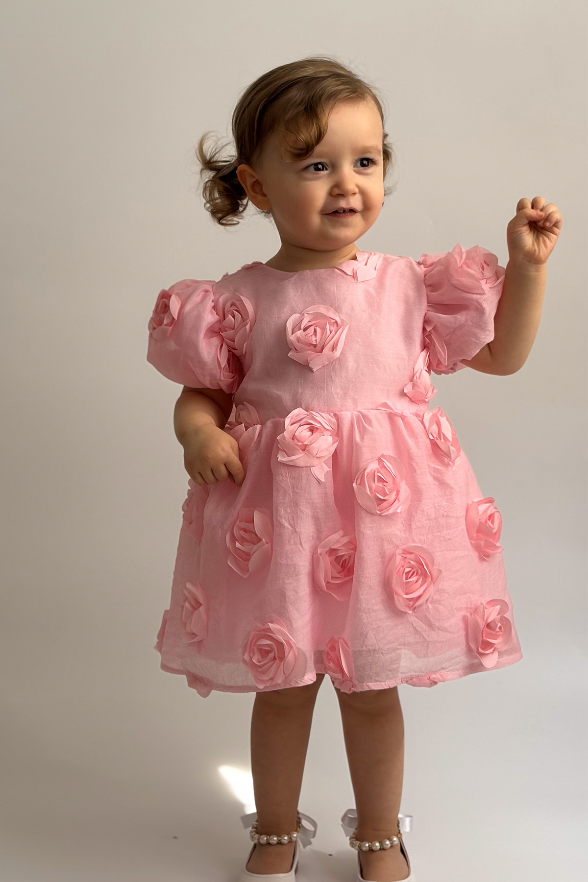 ALYRA Kız Bebek Kız Çocuk Kısa Kollu Sırt Detay Fiyonklu Özel Gün Doğum Günü Parti Düğün Bayramlık Elbise fotoğrafı 2 (önizleme)