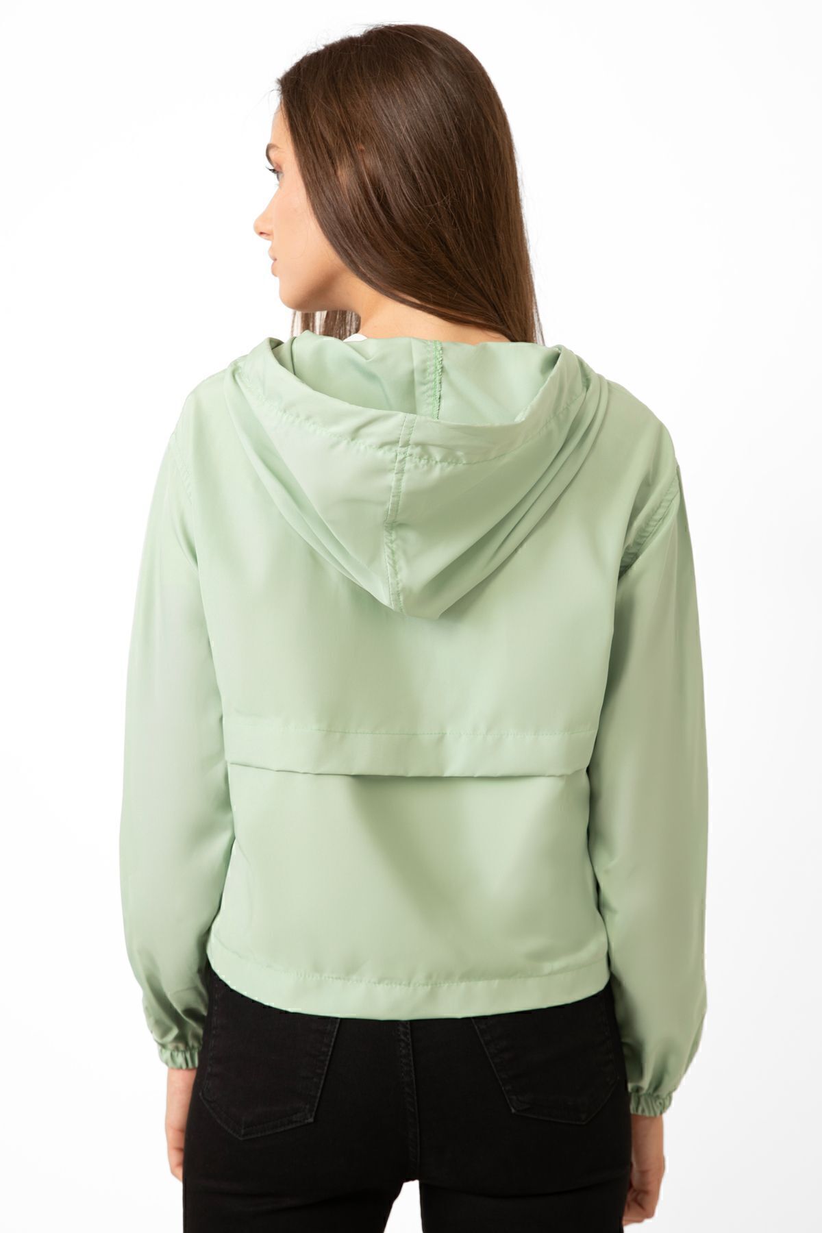 Montland  Su Yeşili Su Geçirmez ve Rüzgara Dayanıklı Kapüşonlu Cepli Çıt Çıtlı Mevsimlik Yağmurluk - Görsel 4