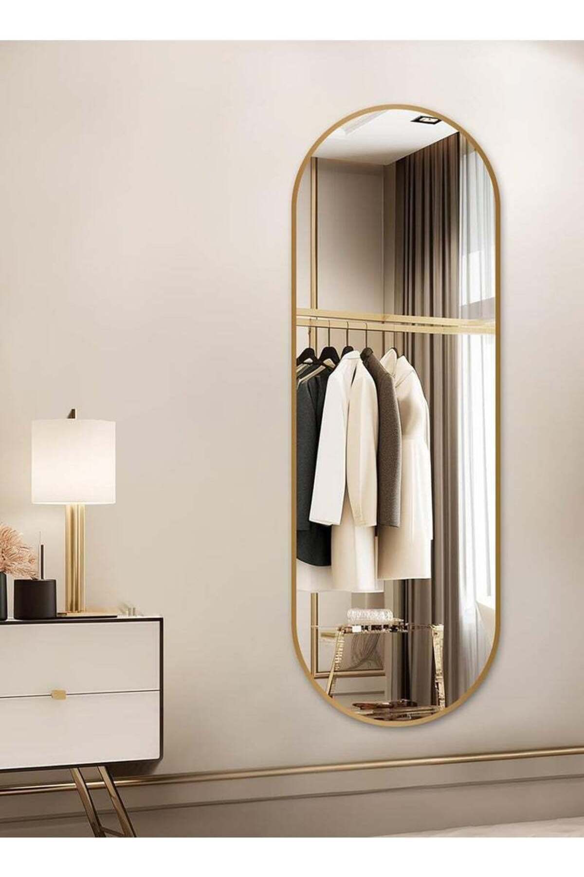 Taimi-Wall Mirror 80x50cm-Elegant Design Mirror with 3-Back Light Levels Golden Frame-For Makeup,Enterway 6