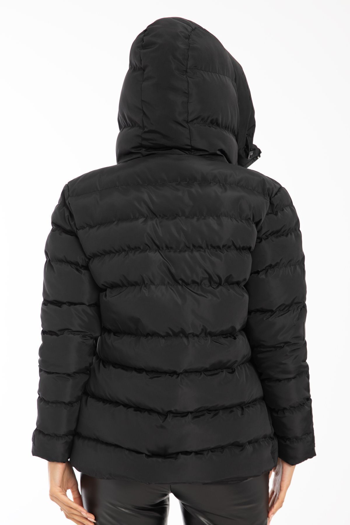 Royalside  Spor Kadın Siyah Kapüşonlu Içi Polarlı Kürklü Su Geçirmez Rüzgara Dayanıklı Spor Mont Kaban Parka - Görsel 3