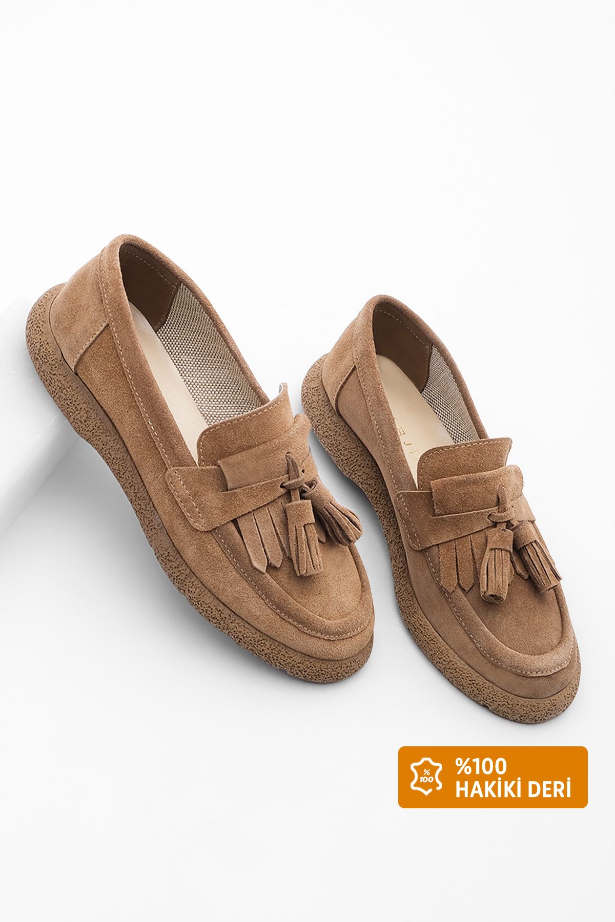 Marjin-Damen Echtleder Loafer Freizeitschuhe Suma Tan Wildleder 2