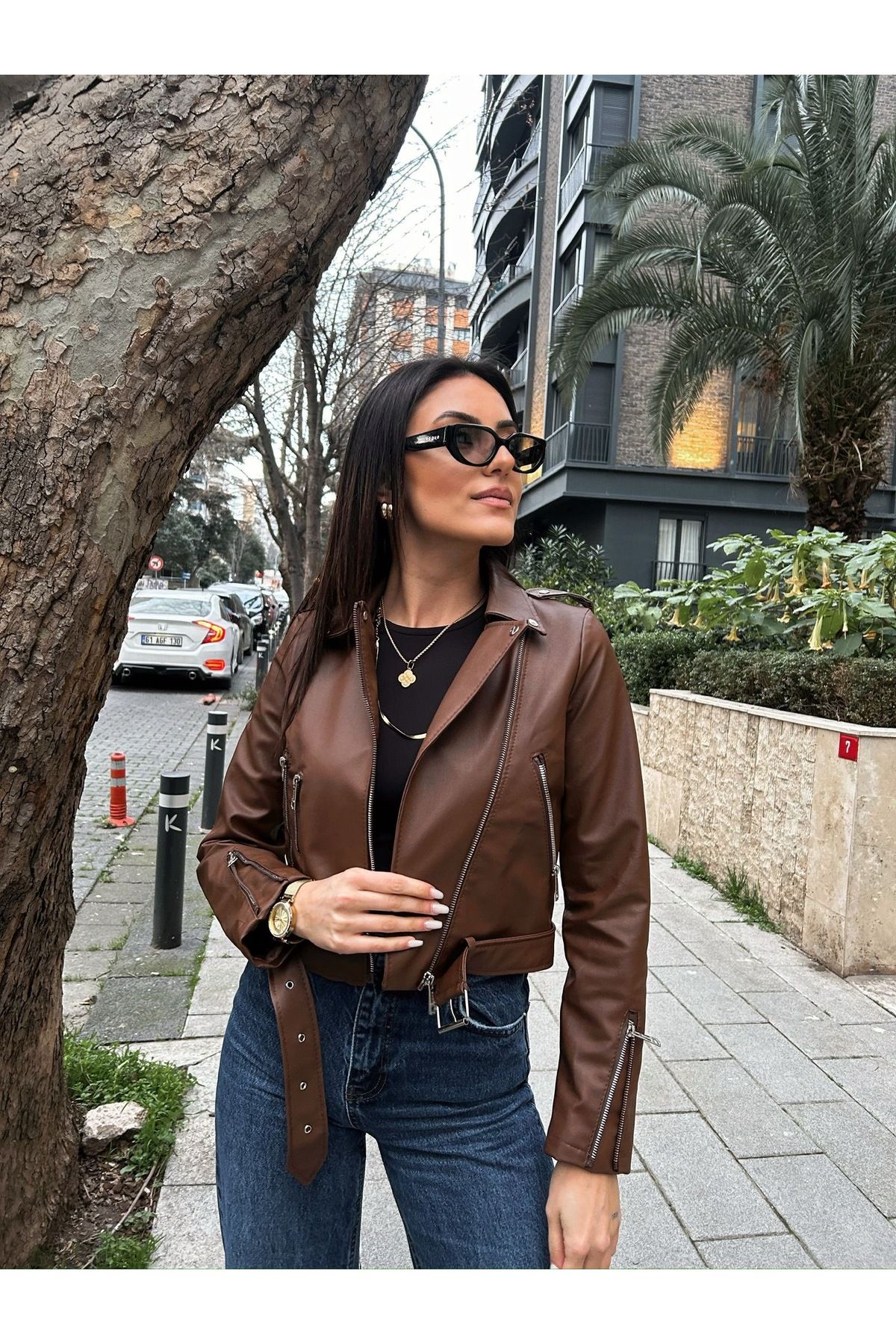 MEECY-Braune Lederjacke für Damen 4
