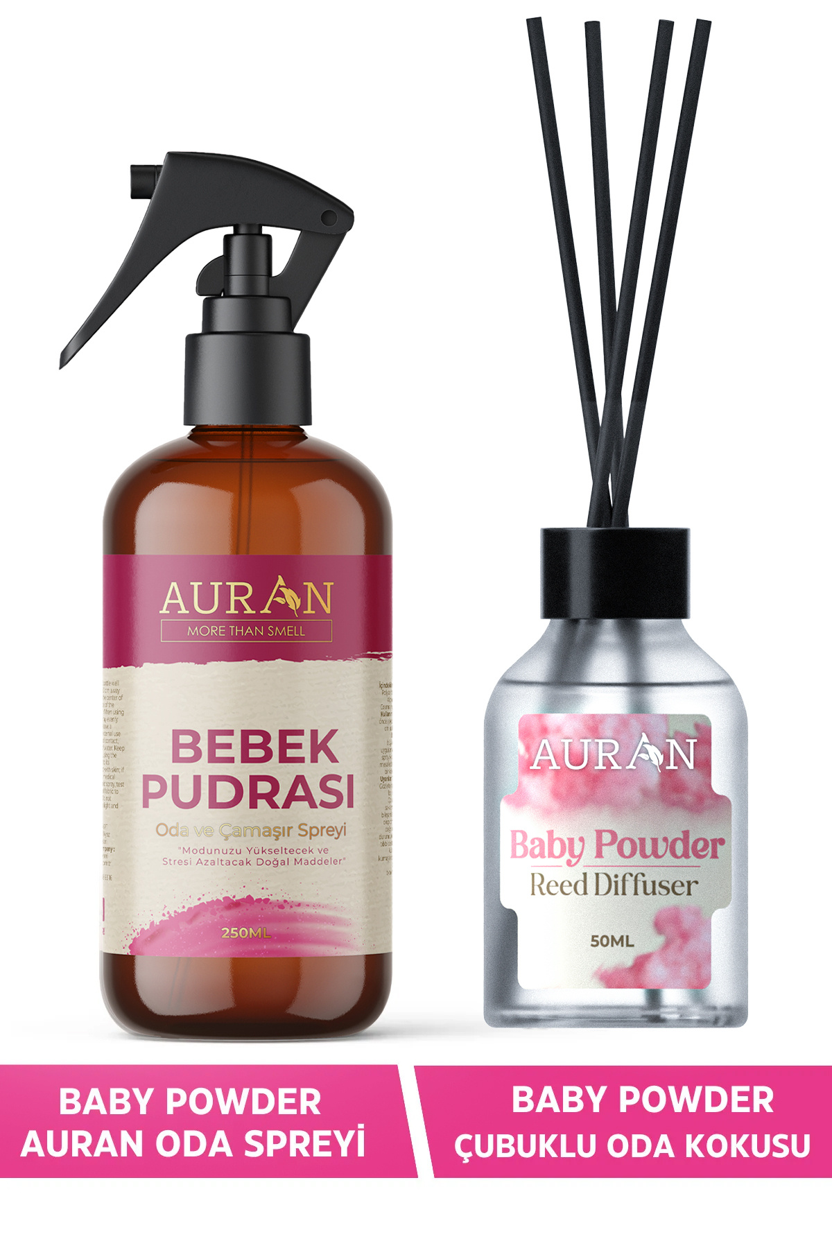AURAN Bebek Pudrası Çubuklu Oda Kokusu Ve Bebek Pudrası Oda Ve Çamaşır Spreyi Oda Kokusu 2'li Favori Set