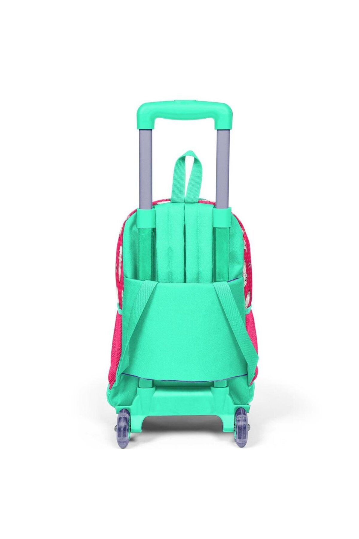 Coral High-Kids Neon Coral Alpaca Patterned Illuminated Wheeled Two-Compartment Squeegee Backpack 23364 2