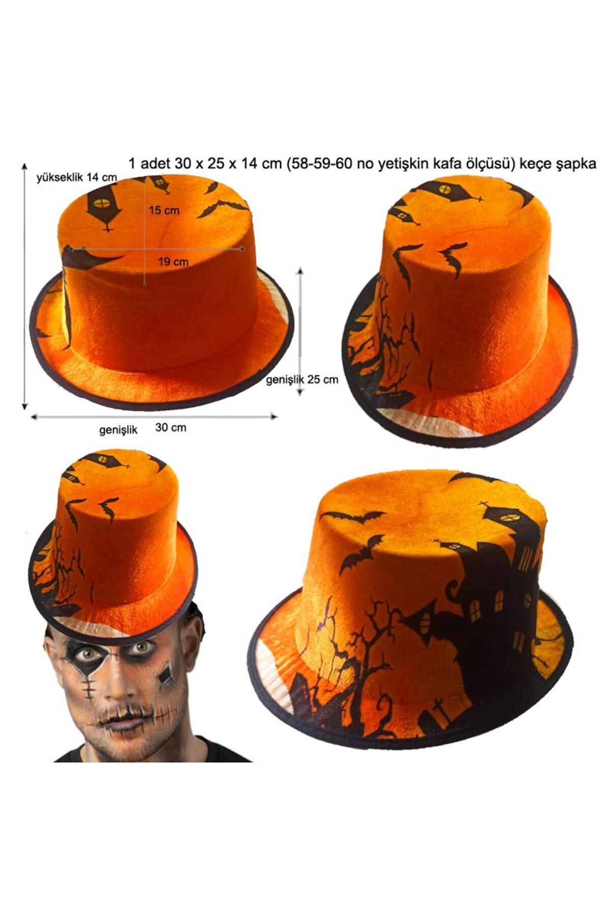 partidolu Castel Haunted Castel Haunted Pălărie De Halloween Din Pâslă Cu Model Culoare Portocalie 1 Bucată - One Size