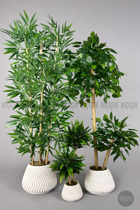 BİÇİÇEK Yapay Bambu Ağacı 140cm 125cm Benjamin Ağacı Yoğun Yapraklı Mını Bambu