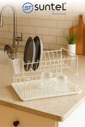 SUNTEL BANYO MUTFAK AKSESUARLARI Iki Katlı Modüler Bulaşıklık - BEJ Tabaklık ...