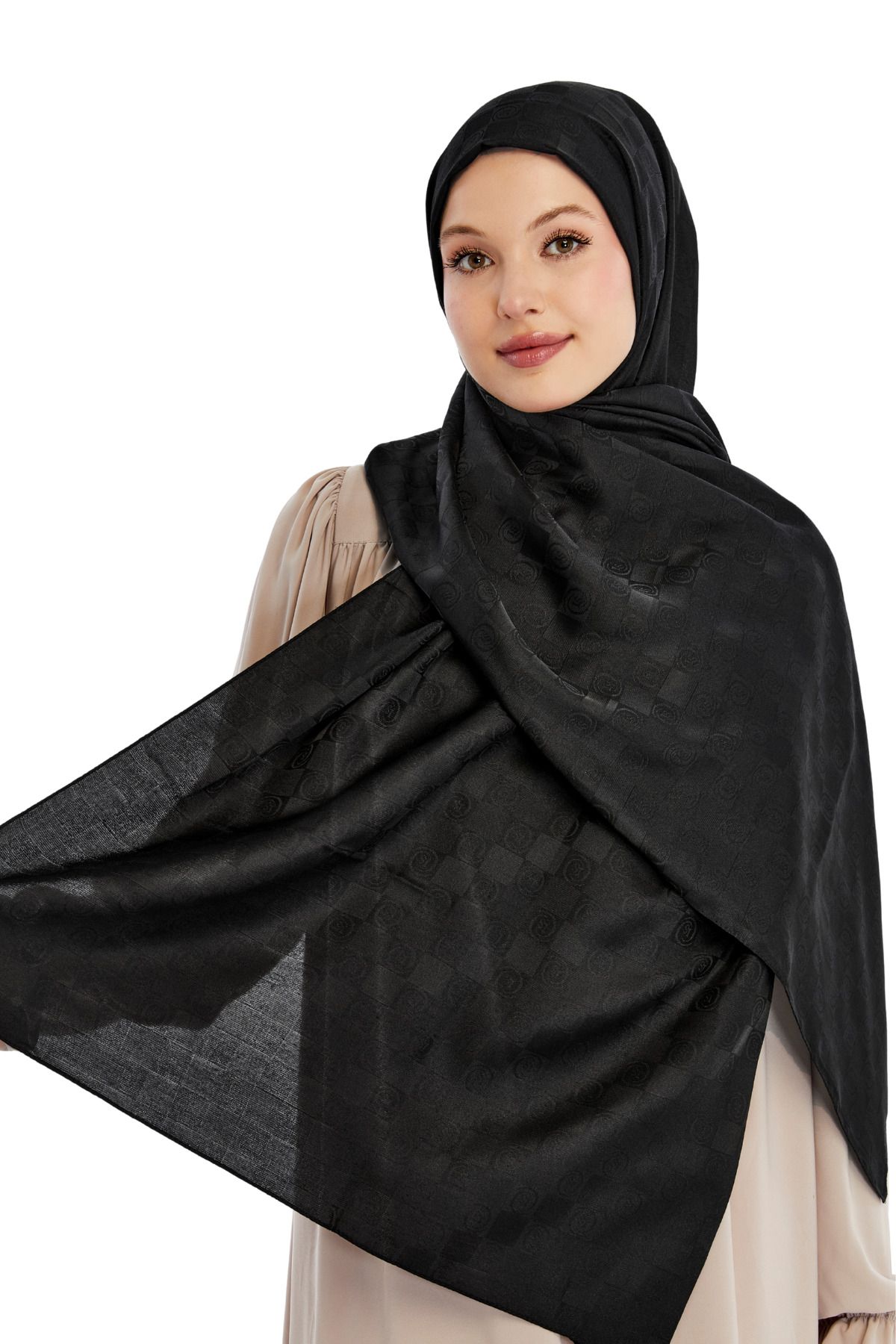 Altobeh-Monogram Checkerboard Pattern Shawl - Black 1