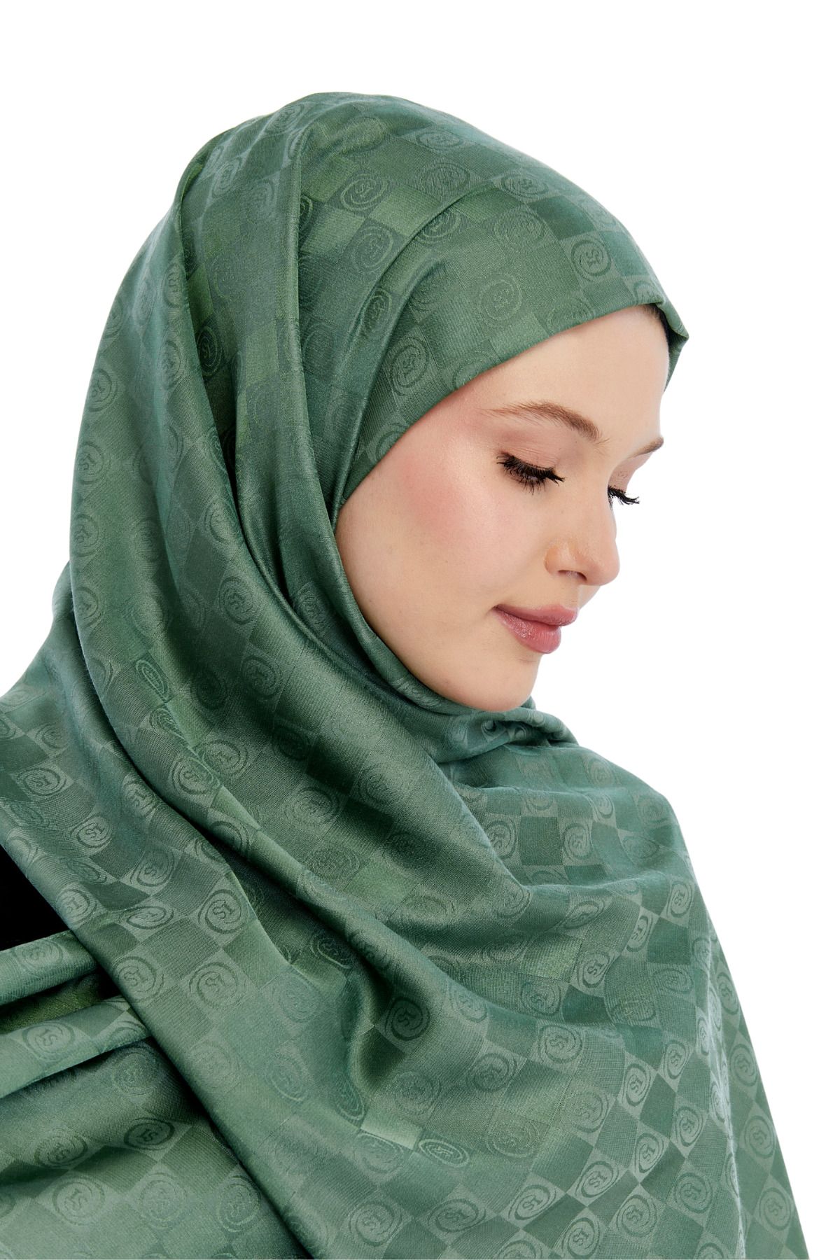 Altobeh-Monogram Checkerboard Pattern Shawl - Green 5