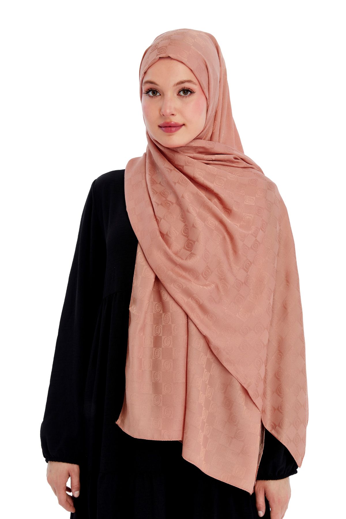 Altobeh-Monogram Checkerboard Pattern Shawl - Salmon 2