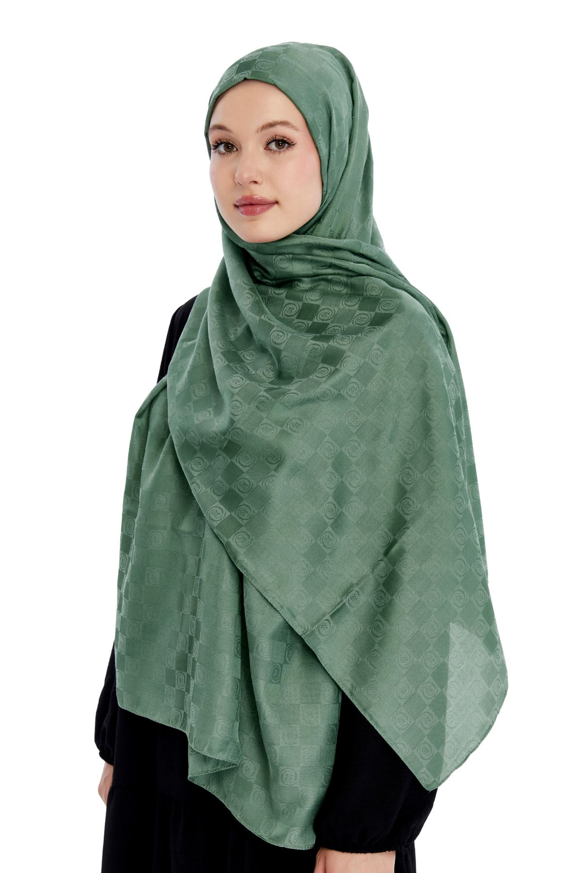 Altobeh-Monogram Checkerboard Pattern Shawl - Green 3