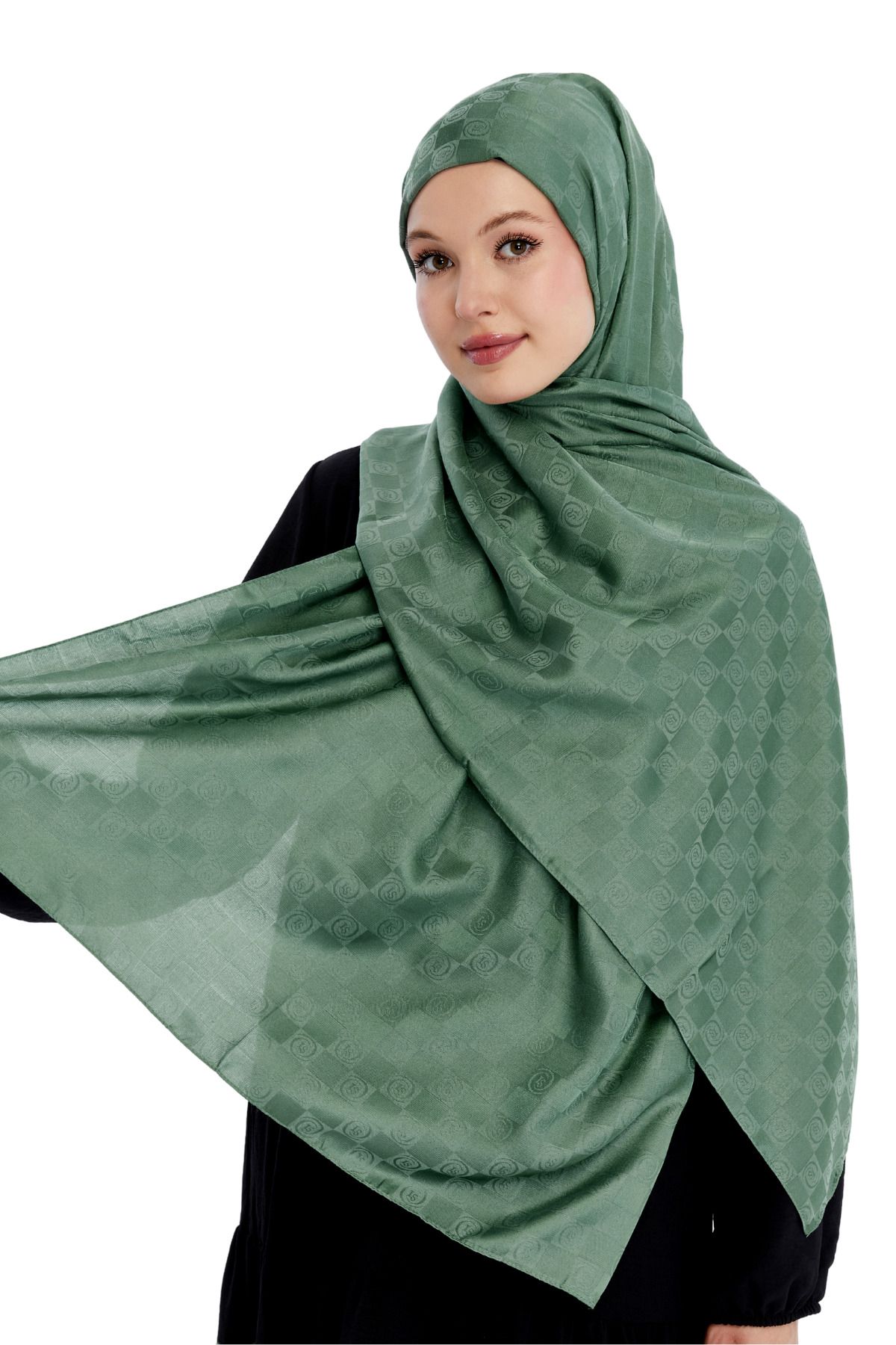 Altobeh-Monogram Checkerboard Pattern Shawl - Green 1